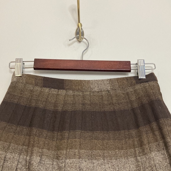 Handmade Pleated Skirt Womens XS Brown Tan Plaid Wool Nerdcore Librarian Fall - Picture 3 of 9
